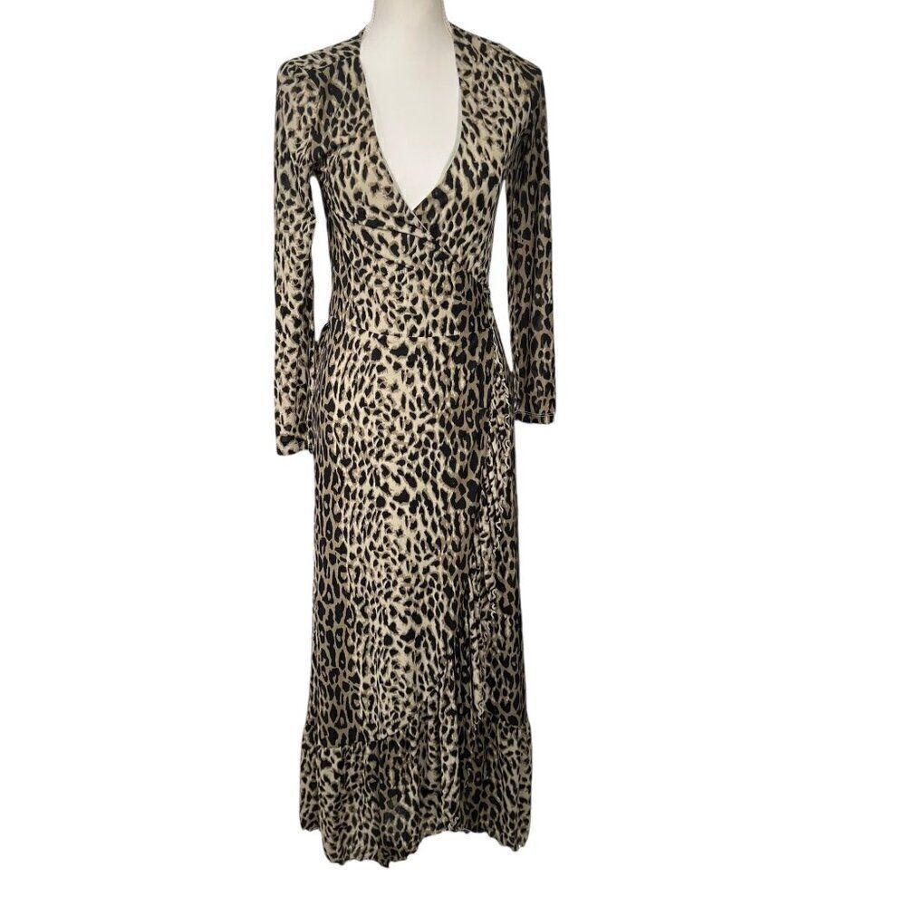 Aritzia Little Moon Celestia Leopard Print Long Sleeve Wrap Dress Size Medium